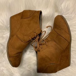 Brown wedge booties